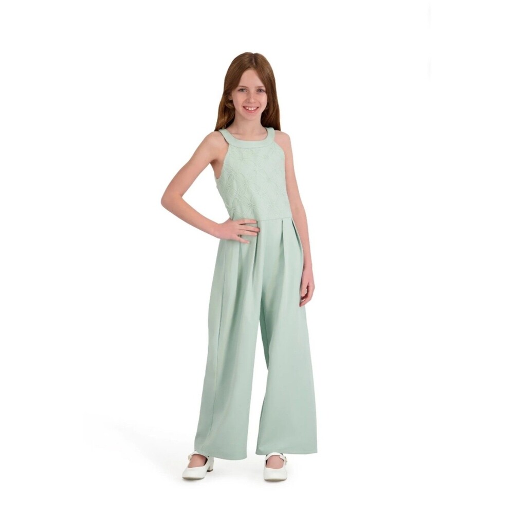 NWT Kensie Girl Sleeveless Lace Jumpsuit Green Wedding Special Occasion Girls 4